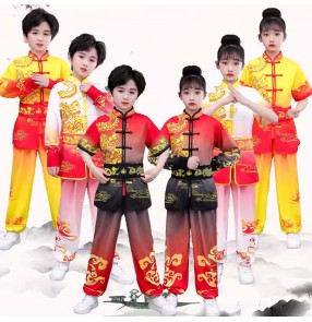 Chinese dragon kung fu uniforms for boys girls wushu martial arts competitions suit for children Physical examination competition practice Tai Chi clothes